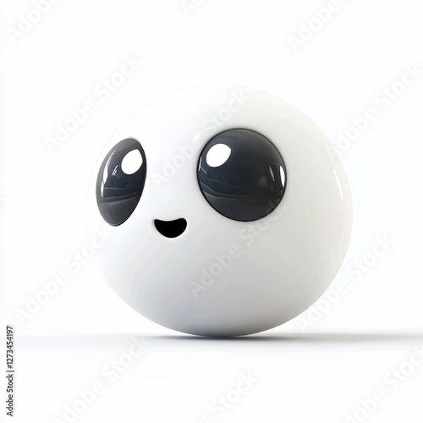 Fototapeta Tiny round ghost monster floating isolated on white background