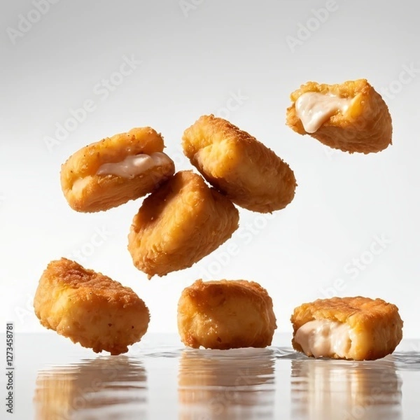 Obraz Creamy Filled Chicken Nuggets Falling into Water