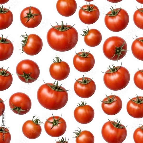 Fototapeta Seamless Pattern of Fresh Red Tomatoes on White Background