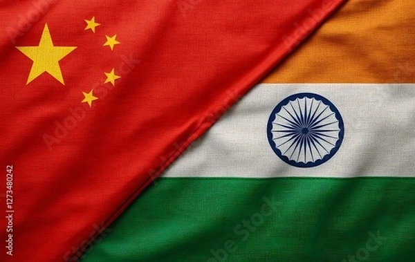 Obraz National flag of India and china