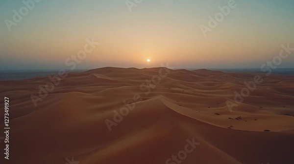 Fototapeta Sunrise or sunset over the vast expanse of desert dunes