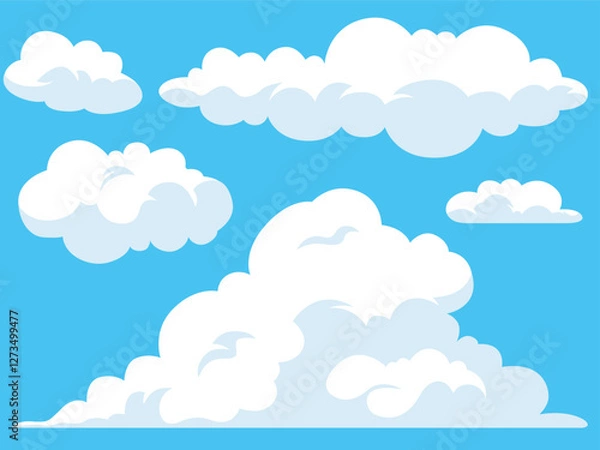 Obraz Cumulus clouds, set of summer clouds cartoon illustration