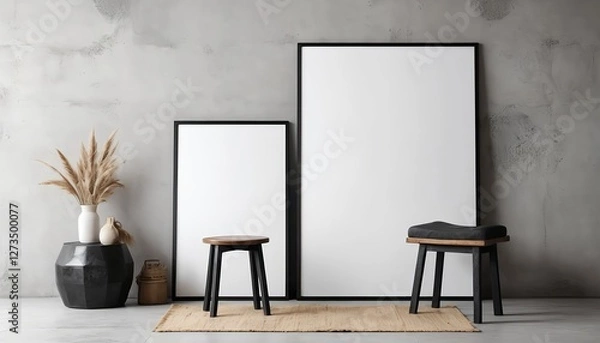 Fototapeta Minimalist Interior Design with Blank Canvas Mockup