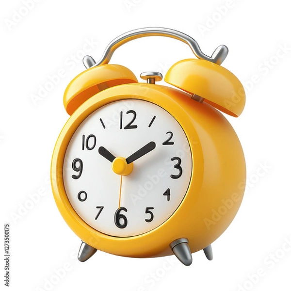 Fototapeta 3D illustration of yellow alarm clock with bells isolated on transparent background.png