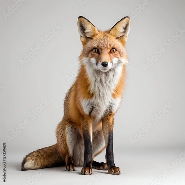 Fototapeta Red Fox Sitting on Gray Background