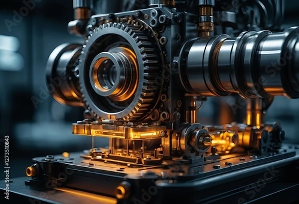 Obraz Precision Engineering Close-up of Complex Gear Mechanism
