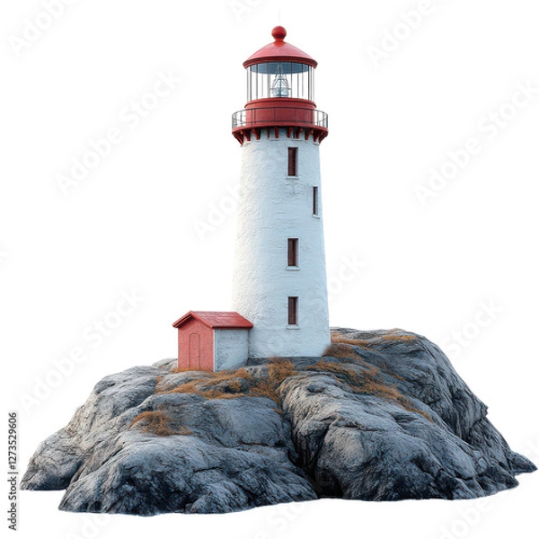 Fototapeta Red and white lighthouse isolated on transparent background