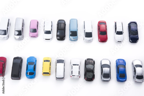 Obraz たくさん並んだカラフルなミニカー