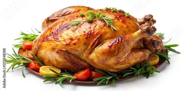 Obraz Roasted Chicken on White Background
