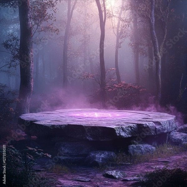 Fototapeta Mystical Forest Platform Illuminated with Soft Light a Serene Scene of Nature and Magic Combined