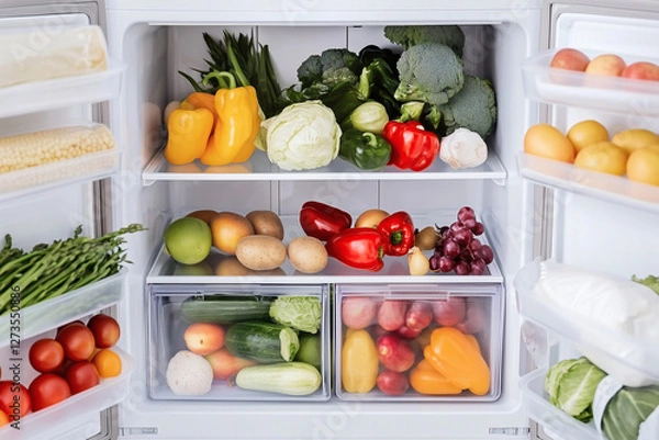Obraz Refrigerator full of fruits and vegetables.