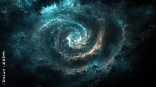 Obraz Stormy spiral vortex cloudscape, dramatic weather, swirling clouds