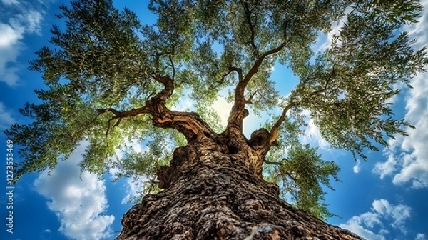 Fototapeta An Enchanting Arbequina Olive Tree Amidst the Serene Landscapes of Catalonia, Spain, Capturing the Essence of Mediterranean Tranquility