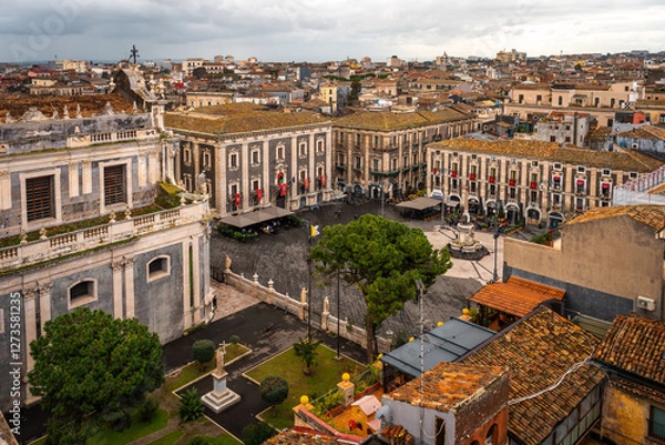 Fototapeta Catania, Sicily, Italy. Panoramic view of Catania with rooftops and old town