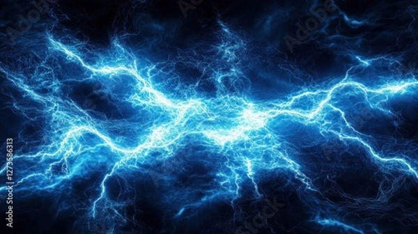 Fototapeta Abstract Blue Electric Energy Lightning Background