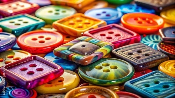 Fototapeta Close-up Shot of Colorful Square Glossy Buttons -  Variety of Textures and Shades