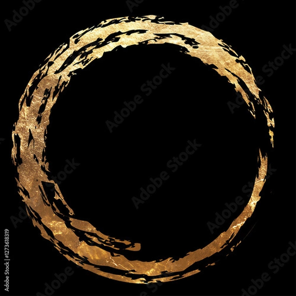 Obraz 金箔風の筆で描かれた円形のデザイン フレーム | Circular Design with Gold Foil Brush Stroke