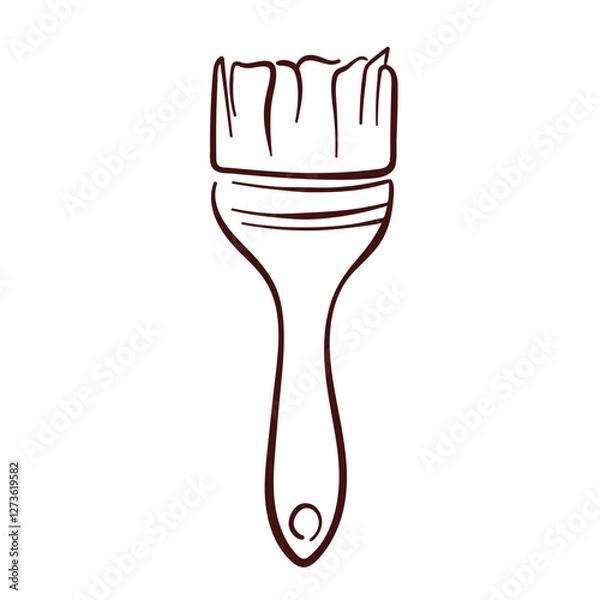 Obraz Paint brush in line art style working tool. Hand drawn design for hardware store isolated on a white background.