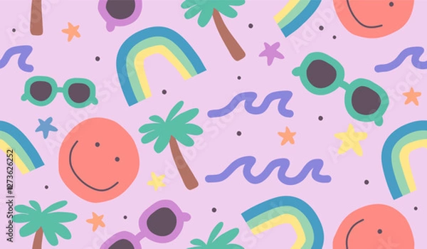 Fototapeta Cute beach vibes pattern background vector design