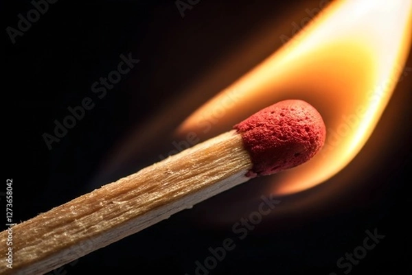 Fototapeta The Spark of Life: A Matchstick Igniting with a Brilliant Flame in Dark Surroundings
