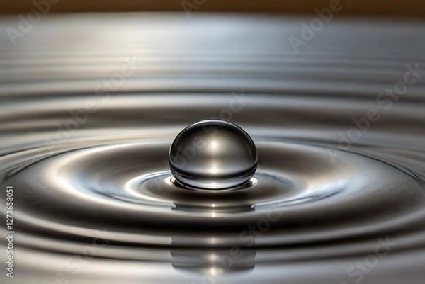 Fototapeta A Captivating Water Droplet Pulsates Above a Shimmering Metal Surface, Perfectly Balanced
