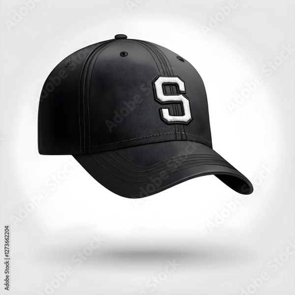 Fototapeta Realistic Baseball Cap Illustration – Detailed Hand-Drawn Hat with Sports-Themed Embroidered Logo, Perfect for Merchandise, Branding, and Apparel Mockups on White Background