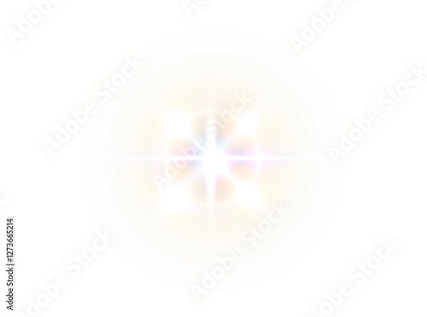 Fototapeta bright sunbeam light effect with golden glow, sparkles, png a magic halo. Perfect for sunrise scenes, energy bursts, bokeh backgrounds, and warm cosmic or natural designs. Vector illustration.	