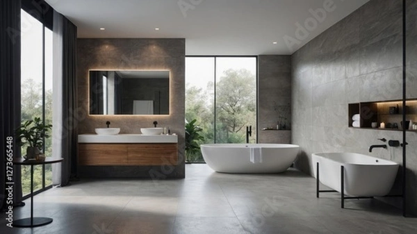 Fototapeta Stone-textured walls providing a sophisticated, spa-like atmosphere