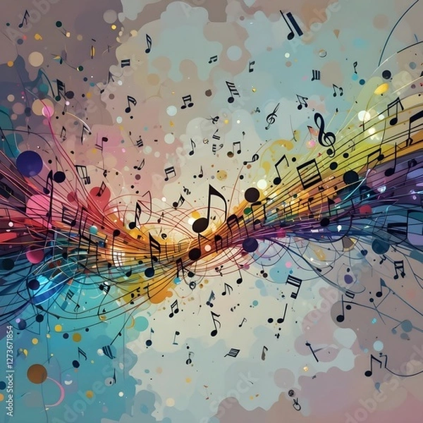 Fototapeta Abstract Colorful music background with notes
