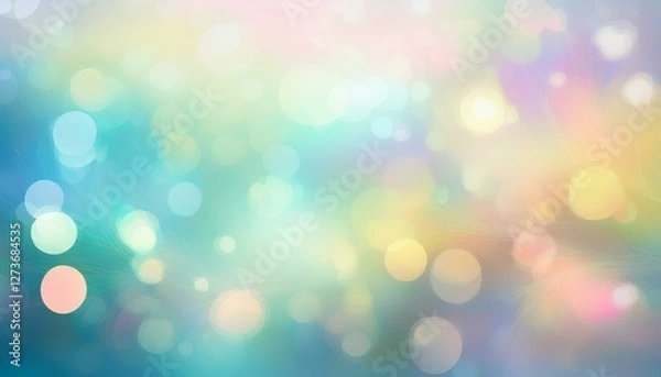 Fototapeta abstract blurred fresh vivid spring summer light delicate pastel blue pink white yellow bokeh background texture with bright circular soft color lights beautiful backdrop illustration