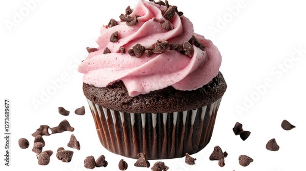 Fototapeta chocolate cupcake with pink icing isolated on white transparent background PNG