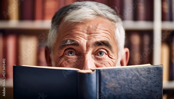 Obraz Älterer Mann hinter einem Buch