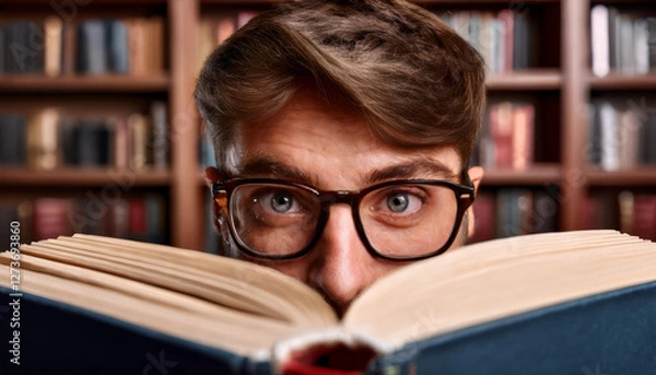 Obraz Junger Mann hinter einem Buch