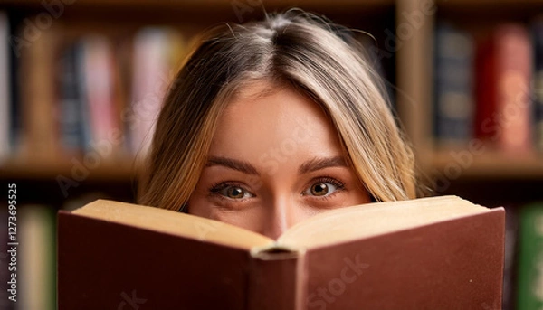 Obraz Junge Frau hinter einem Buch