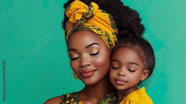 Fototapeta happy mother's day! beautiful Adorable young sweet afro-american mother with cute little daughter.