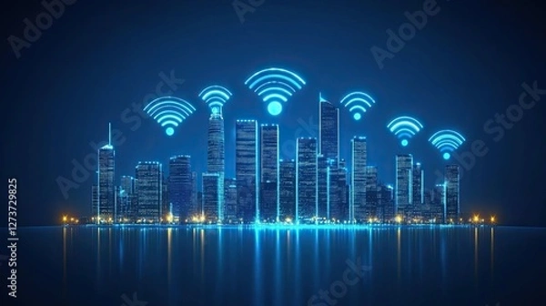 Obraz Modern City with Wireless Network Connectivity Conccept