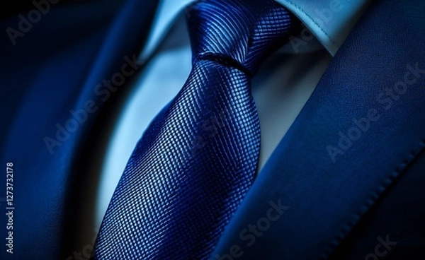 Obraz Refined close up of a deep blue tie showcasing sophisticated texture and style : Generative AI