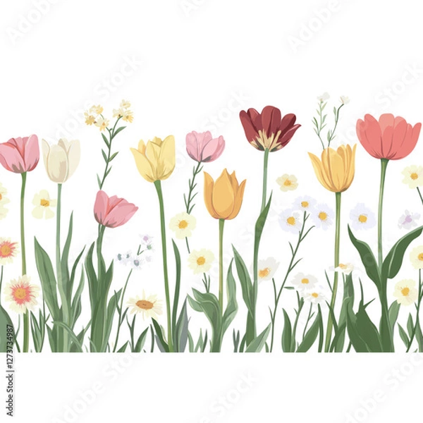 Obraz Spring flowers border art illustration colorful vector