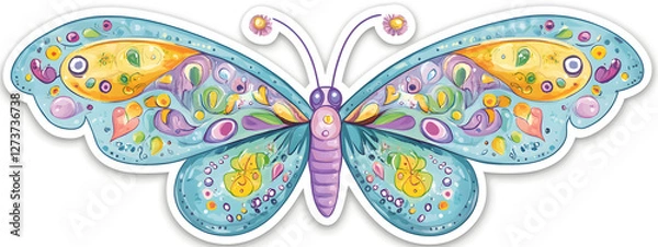 Obraz Beautiful butterfly, with blue and purple colors, in the style of cartoon style
