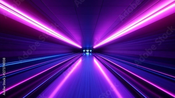 Fototapeta Vibrant Neon Tunnel with Light Trails in Purple and Blue Hues : Generative AI