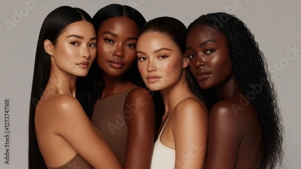 Fototapeta Beautiful ladies from diverse walks of life are standing together in unison