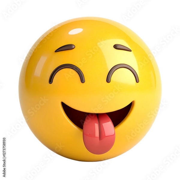 Fototapeta An emoji with laughing eyes and a protruding tongue, expressing a playful prank