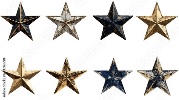 Fototapeta Rustic metal stars weathered vintage patriotic decor elements isolated transparent backgroun