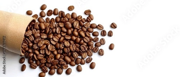 Obraz [Pouring coffee beans onto surface] Coffee Beans in Glass Jar Against White Background