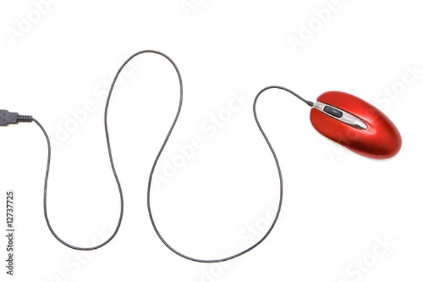 Obraz red computer mouse with the cable