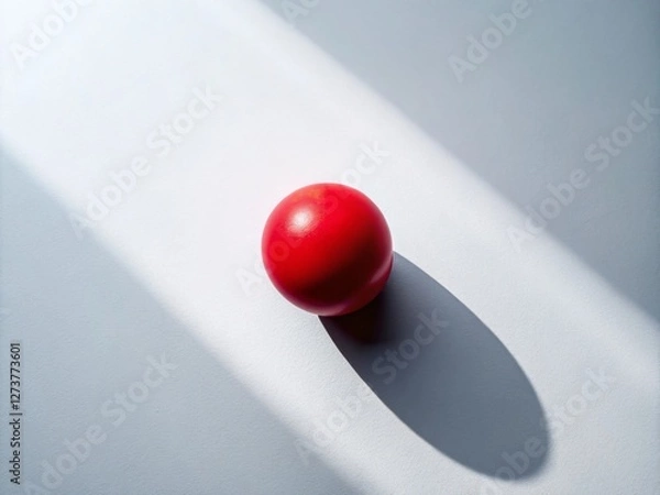 Fototapeta Minimalist Red Sphere on Pristine White Background - Aerial Perspective