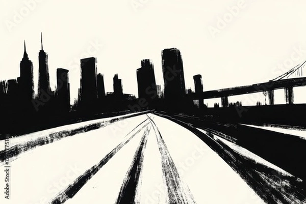 Fototapeta Urban skyline silhouette in monochrome art