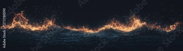 Fototapeta The fiber optic integration concept is brought to life by flowing orange waves that create a dynamic visual effect against a dark background