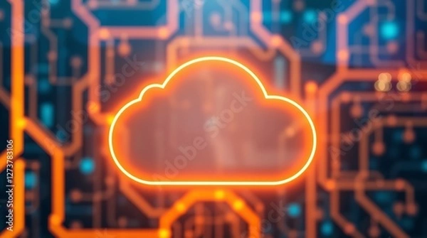 Obraz Glowing Cloud Icon on a Blurred High-Tech Background Representing Cloud Computing and Digital Innovation