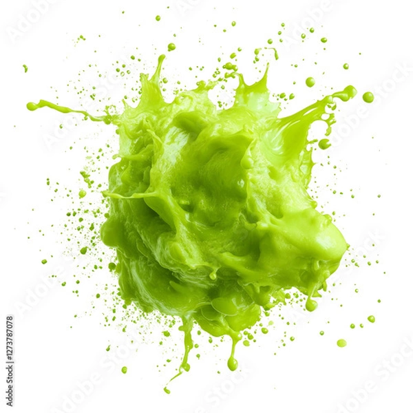 Fototapeta A green blob of paint with green splatters